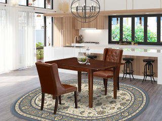 3Pc Kitchen Set, 1 Butterfly Leaf Rectangular Table, 2 Brown Chairs, Mahogany
