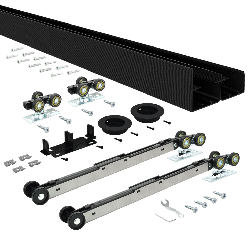 Nuk3y Bypass Sliding Door Hardware Soft close with Finger Pull, Black, 72" Track