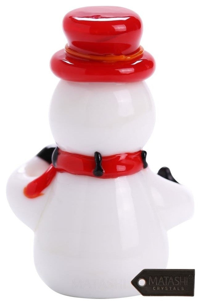 Murano Christmas Winter Decorative Glass Snowman Figurine , Red