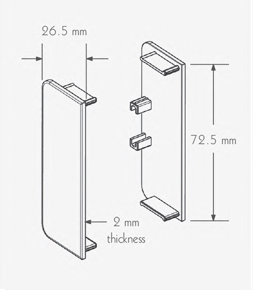 Handle-Free Cabinet Hardware 6K378 C Cap Component Rectangle (L+R), Silver
