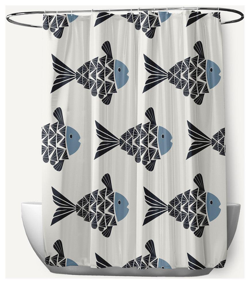 Fish Tales Dusty Smoke 70" w x 73" h Shower Curtain