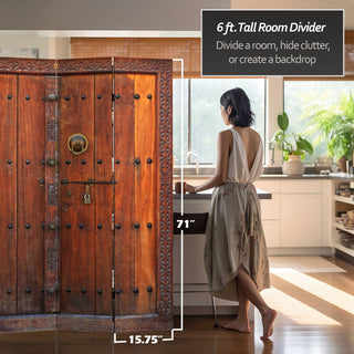 6' Tall Double Sided Doors Canvas Room Divider 4 Panel