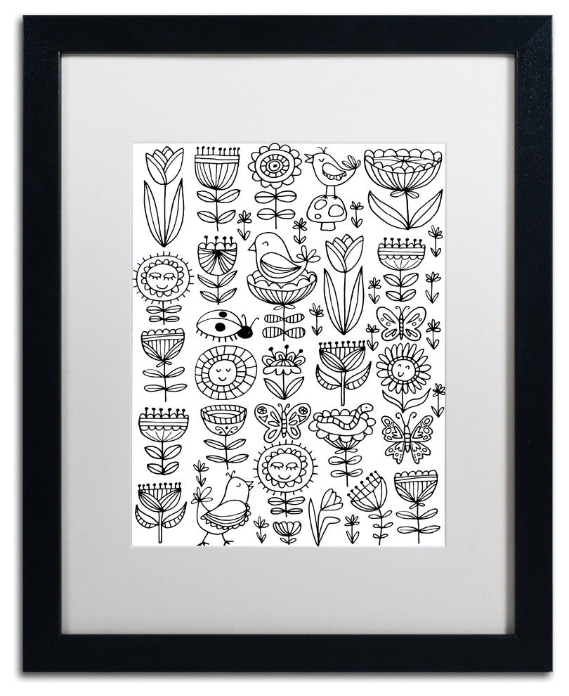 Elizabeth Caldwell 'Birds And Flowers' Art, Black Frame, White Mat, 16x20