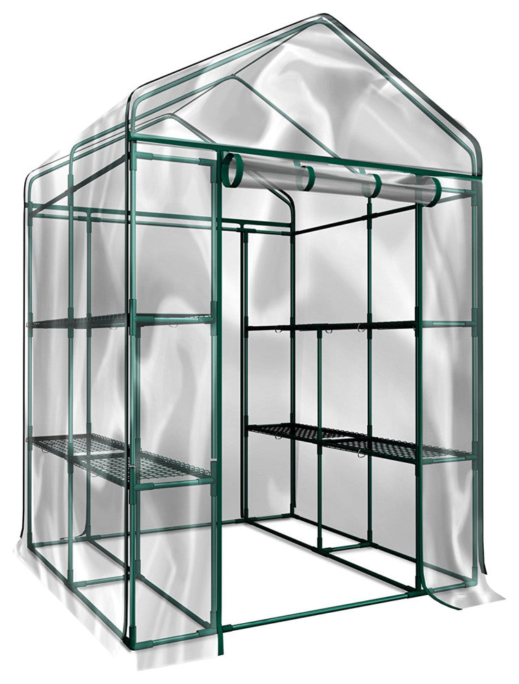 Walk-In Greenhouse Portable Green House With 8 Shelves and PVC Cover - Thumbnail 3