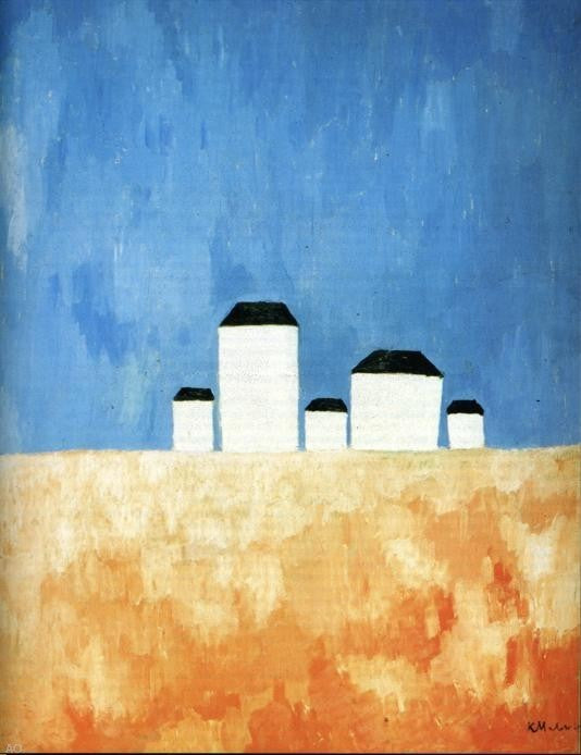 Kazimir Malevich Landscape With Five Houses, 21"x28" Wall Decal