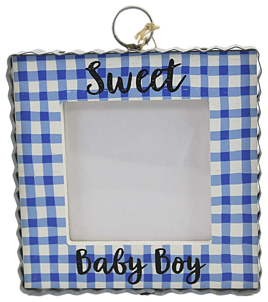 Round Top Collection Baby Boy Photo Frame Wood Picture Gingham Y22028