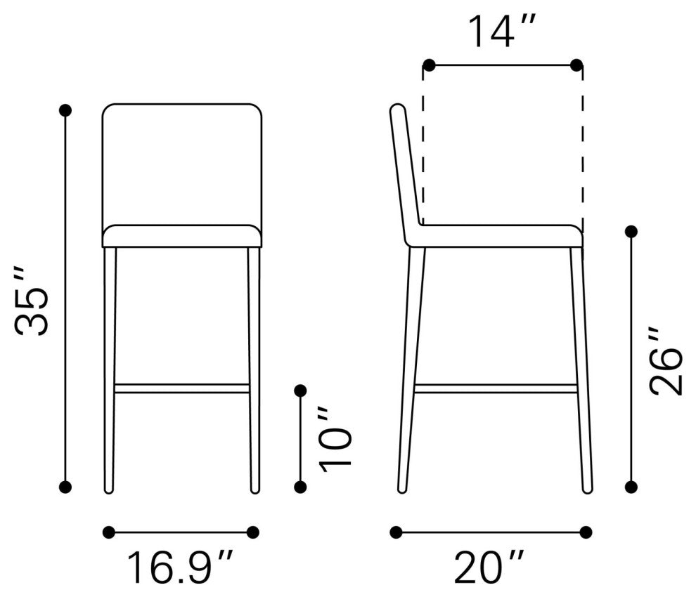 Counter Stool Chair, Set of 2, Steel Metal, Fabric, Black, Chrome, Cafe Bistro