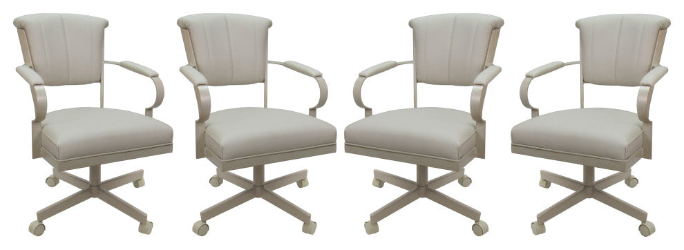 Set of 4, Miami Swivel Metal Caster Chairs, Reading Base, Beige Vinyl, Beige