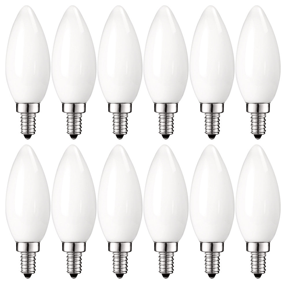 4W Frosted Candle LED Bulb Warm White E12 Torpedo Tip 12 Pack