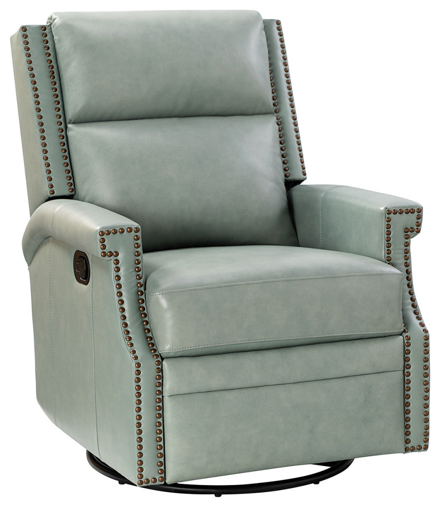 Genuine Leather Swivel Rocker Recliner, Sage