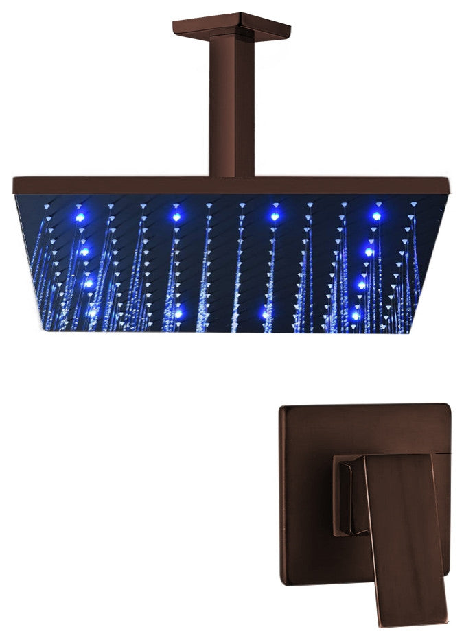 Fontana Bronze Square LED Rain Shower Head With Mixing Valve Controller, 12"