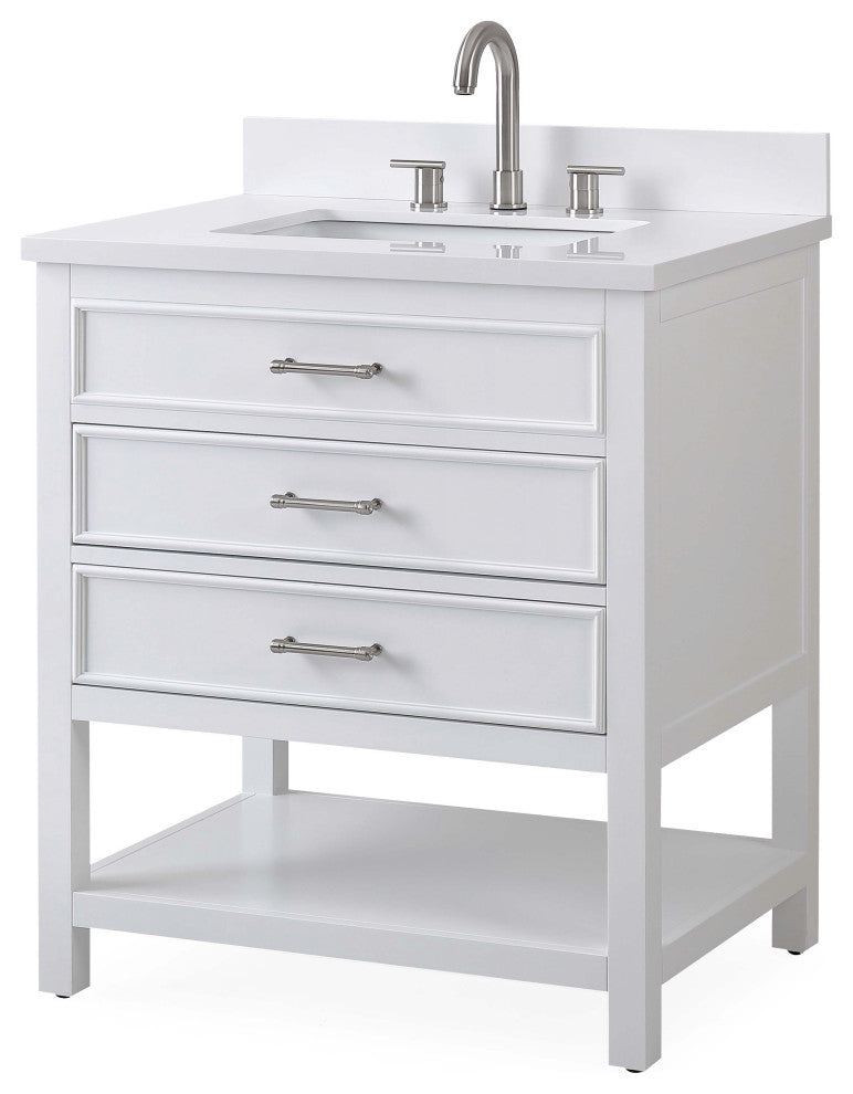 Tennant Brand Single Sink Vanity, Felton, White, 30'', White Quartz