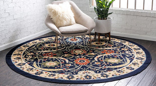 Country and Floral Kashan 8' Square Denim Area Rug