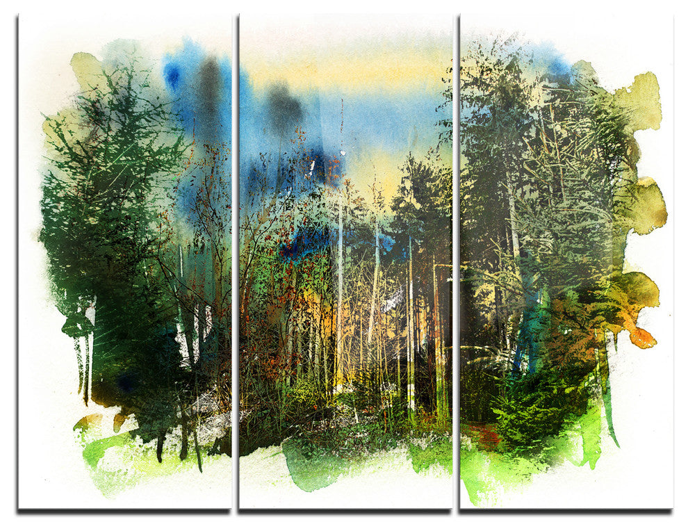 "Colorful Forest Watercolor" Painting Metal Wall Art, 3 Panels, 36"x28"