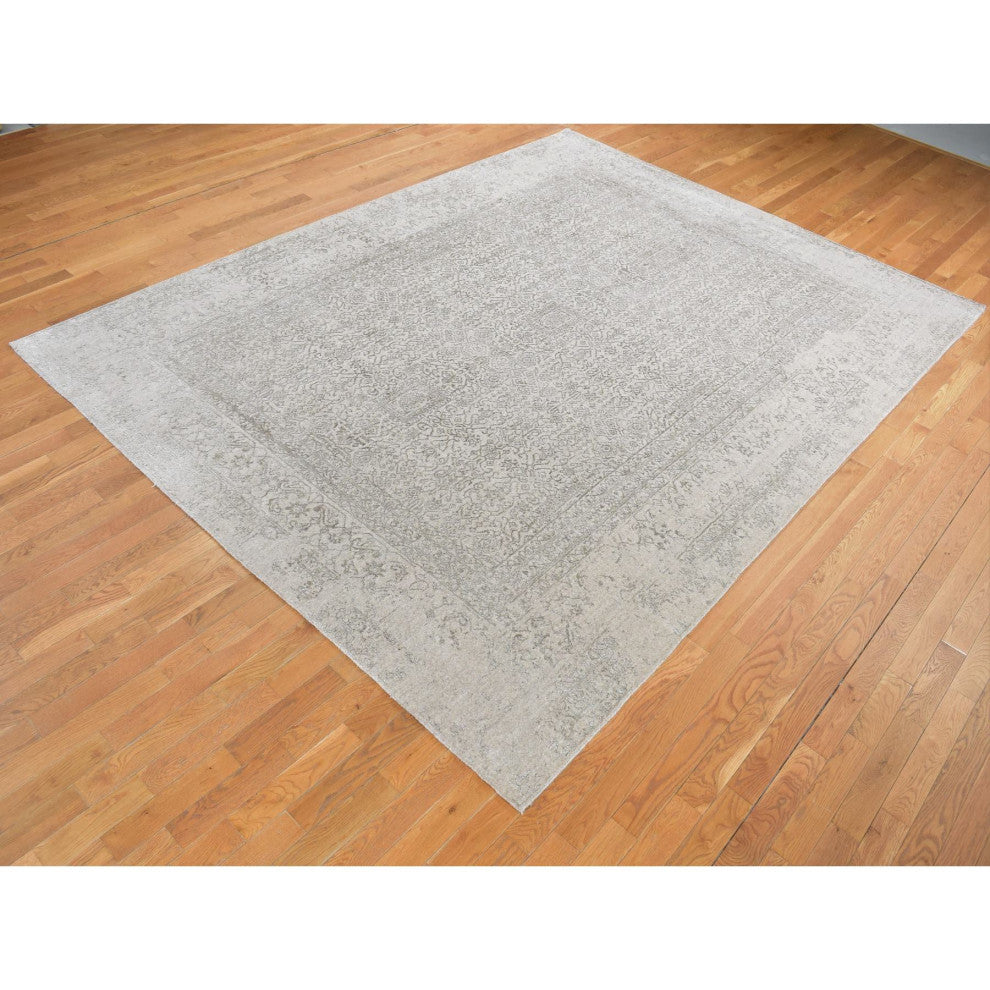 Taupe, Fine Jacquard Loomed Weave Wool and Silk Persian Design Rug, 8'9"x12'1"