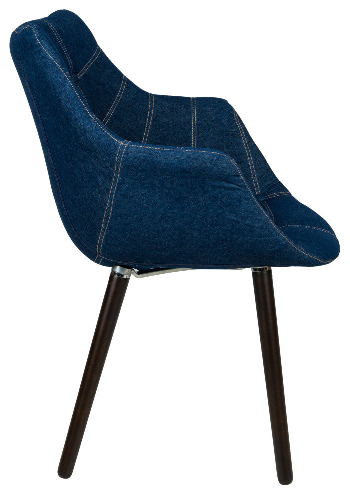 4-Piece Denim Lounge Armchair with Beech Wood Legs Accent Side Armchair