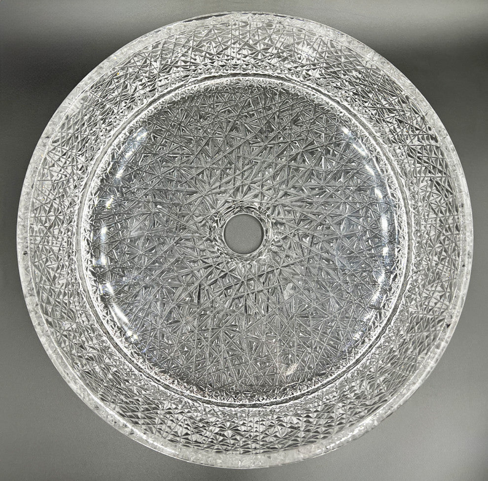 Stadium Round Crystal Sinks With White Base, Clear, 14", 30" Countertop