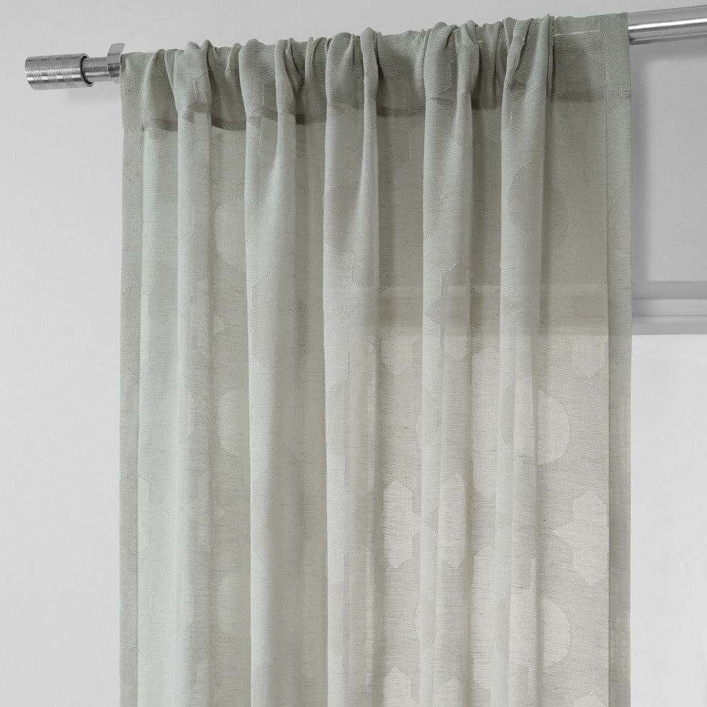 Calais Tile Patterned Linen Sheer Curtain Single Panel, Gray, 50"x84"