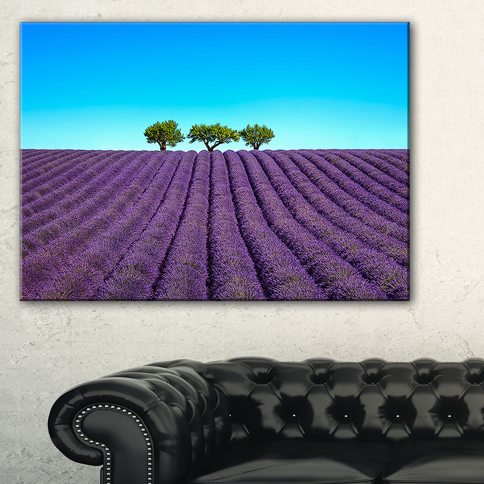 "Lavender Flowers and Uphill Green Trees" Landscape Wall Art, 32"x16"