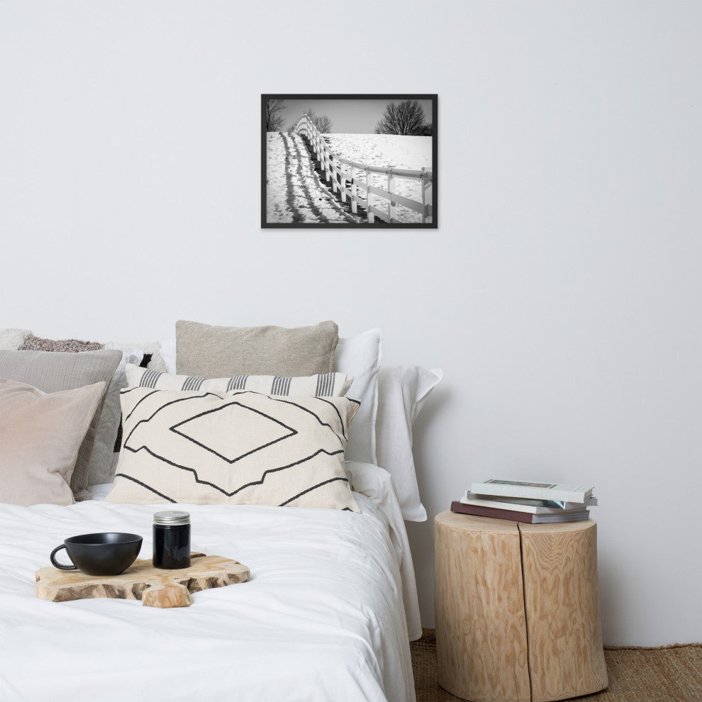 Endless Fences in Black & White Rural Landscape Framed Photo Paper Art Prints, Black, 18" X 24"