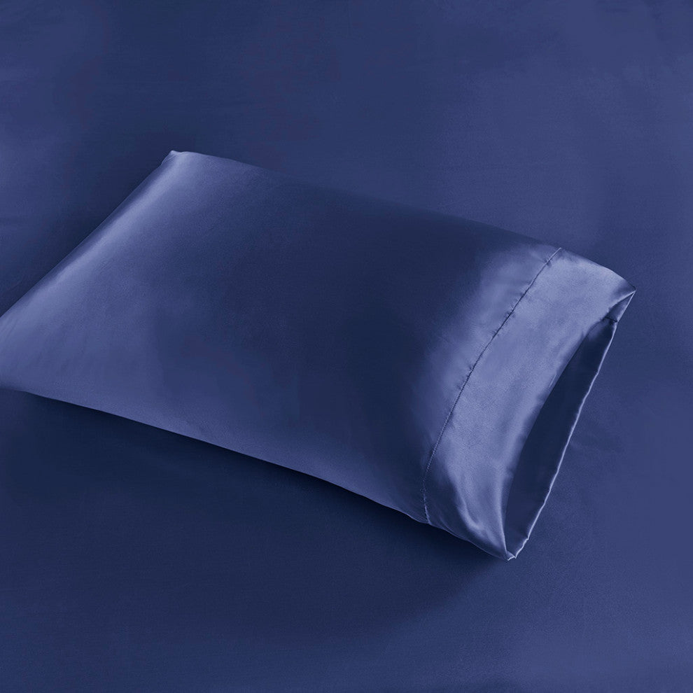 Madison Park Essentials Satin Luxury 6 PC Sheet Set, Navy