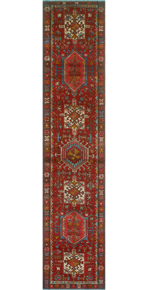 Fine Vintage Distressed Cranston Red/Ivory Runner, 2'6 x 11'8