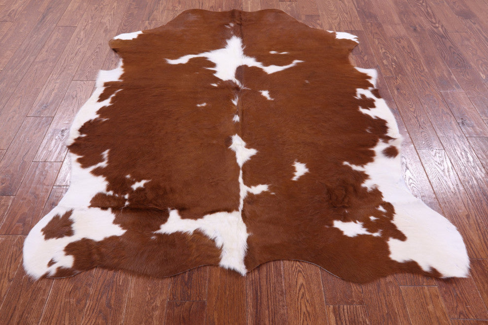 Brown and White Natural Cowhide Rug 6' 4" X 5' 1" C1924