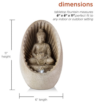 Alpine Buddha Tabletop Fountain With LED Light, 11" Tall
