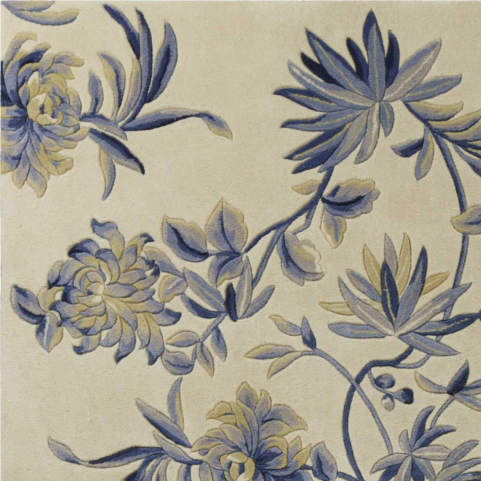 5' x 8' Wool Ivory or Blue Area Rug