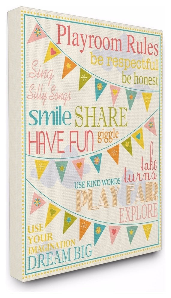 Stupell Industries Playroom Rules with Pennants in Pink, 30 x 40