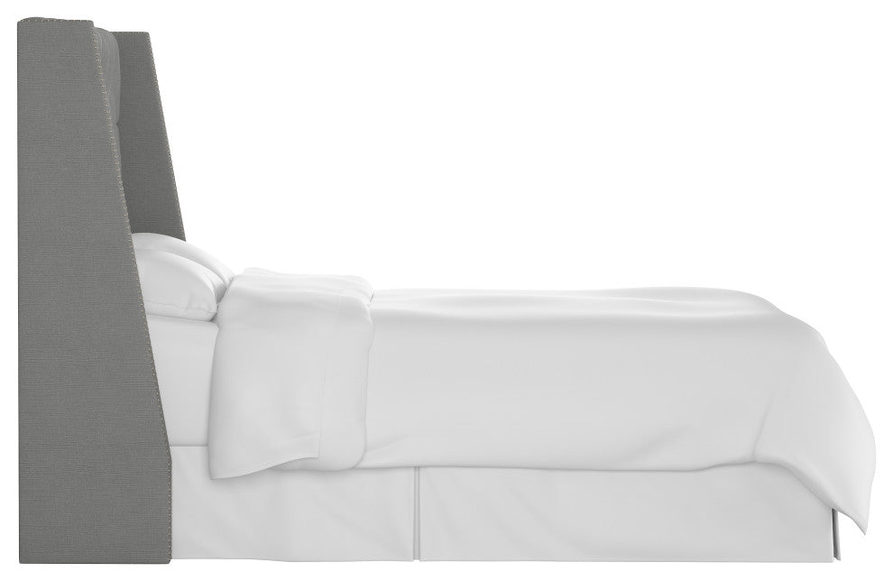 Williams King Nail Button Tufted Wingback Headboard, Linen Gray
