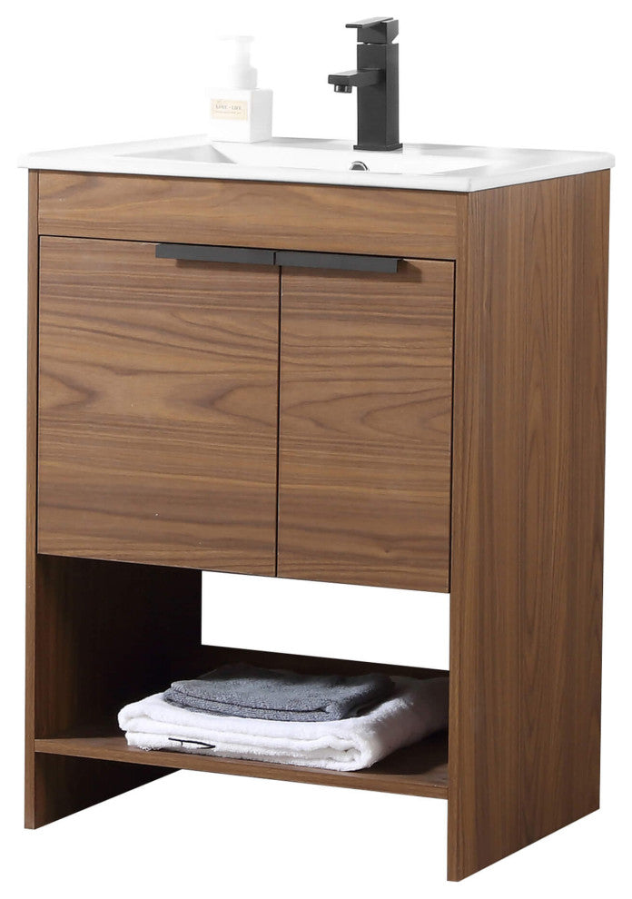 Phoenix Bath Vanity With Ceramic Sink - Full Assembly Required, Walnut, 24 Inch