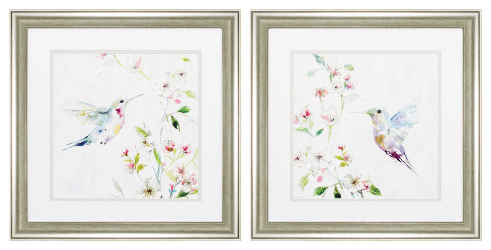 19" X 19" Brushed Silver Frame Hummingbird (Set Of 2)