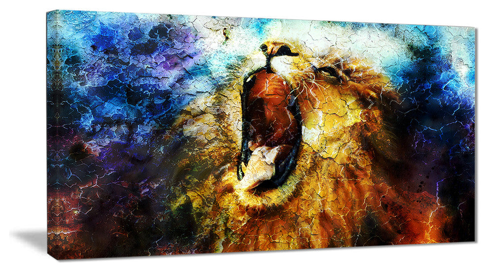 "Mighty Lion Emerging" Animal Art Canvas Print, 32"x16"