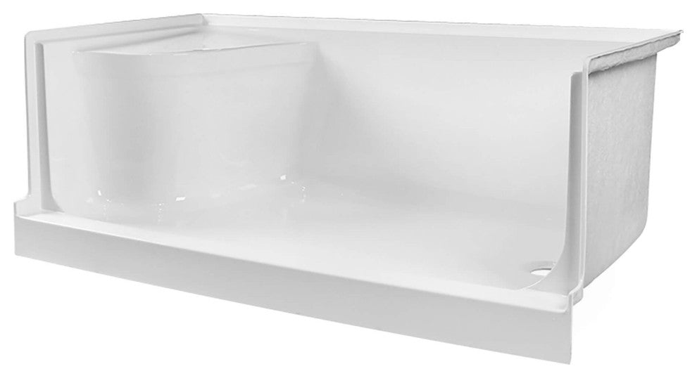 Single Threshold Acrylic Non-Slip Shower Base, Seat 60 x 32, Right Hand Drain