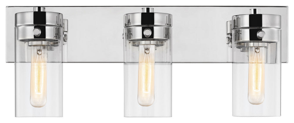 Intersection 3-Light Vanity, Polished Nickel With Clear Glass