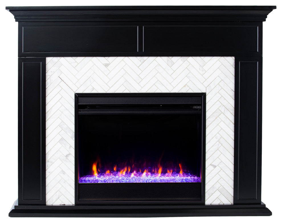Torron Color Changing Marble Tiled Fireplace - Black
