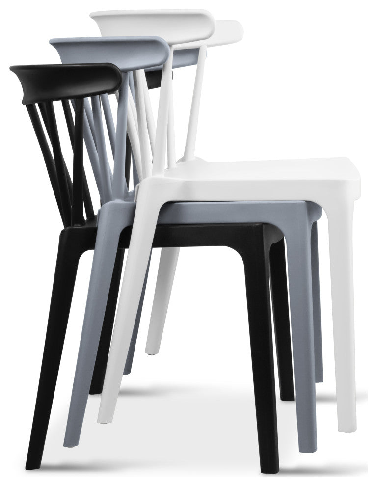 Set of 2 Dining Side Chairs, Plastic Indoor/Outdoor Stackable Patio Chair, Black