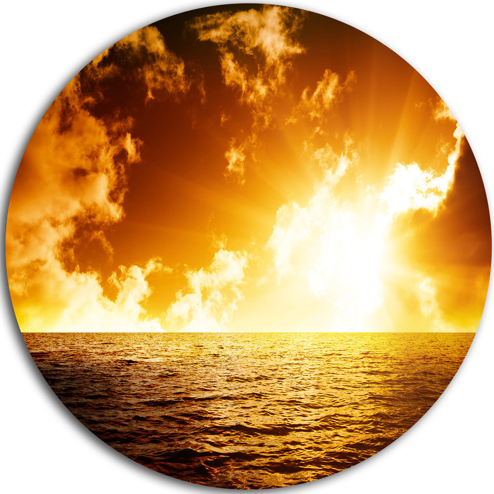 Fiery Sunlight In Beach During Sunset, Seashore Round Wall Art, 11"