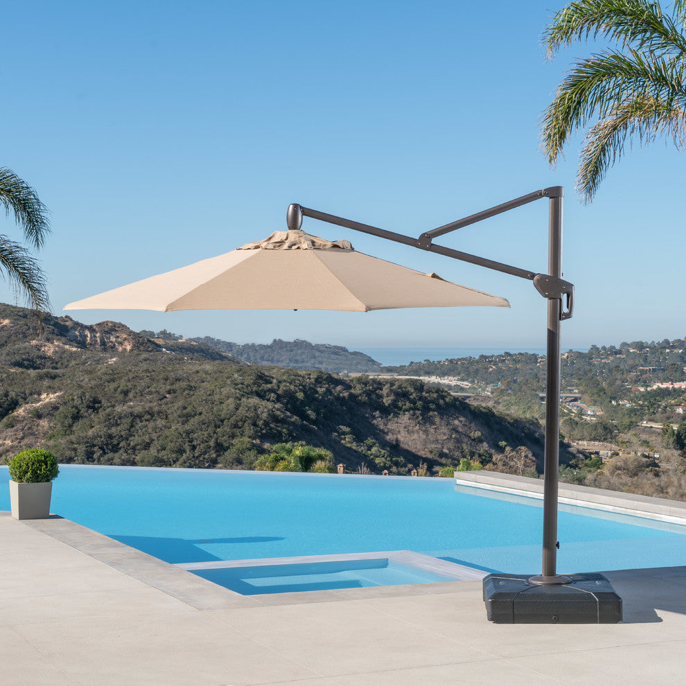 Modular 10ft Sunbrella Outdoor Round Patio Umbrella, Heather Beige