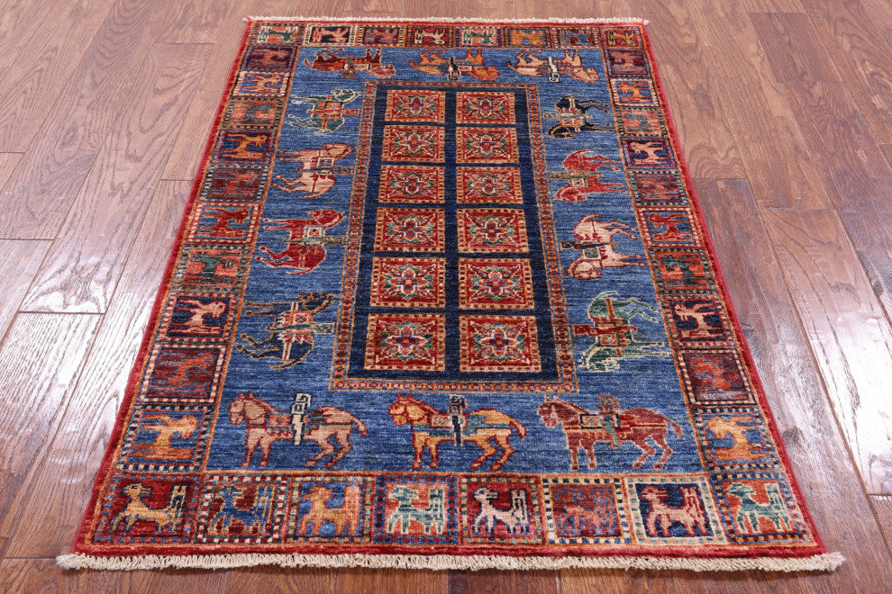 2' 9" X 4' 1" Antiqued Pazyryk Historical Design Hand-Knotted Rug Q10948