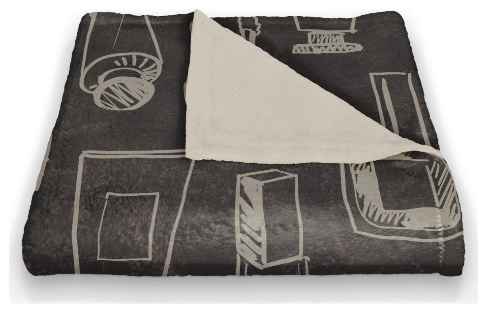 White Makeup Icons on Black 50x60 Coral Fleece Blanket