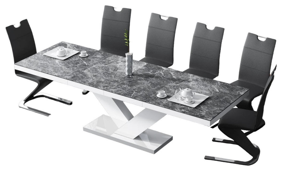 TORIA Dining Set, Dark Venatino/White/Black
