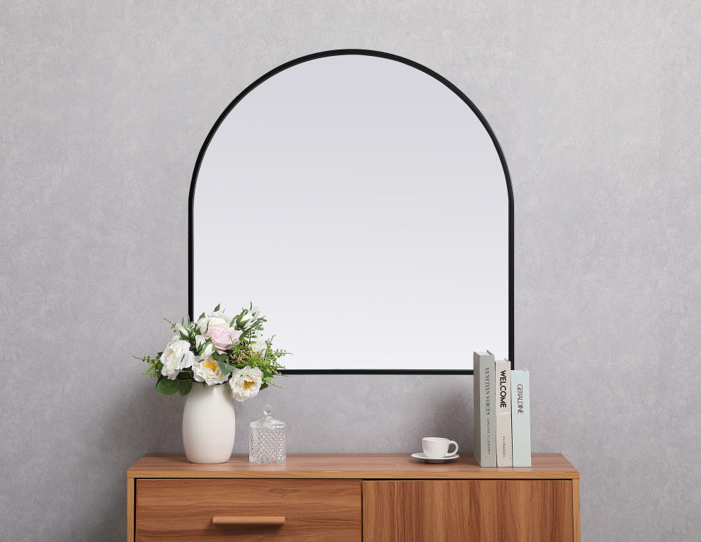 Metal Frame Arch Mirror 30X30 Inch, Black
