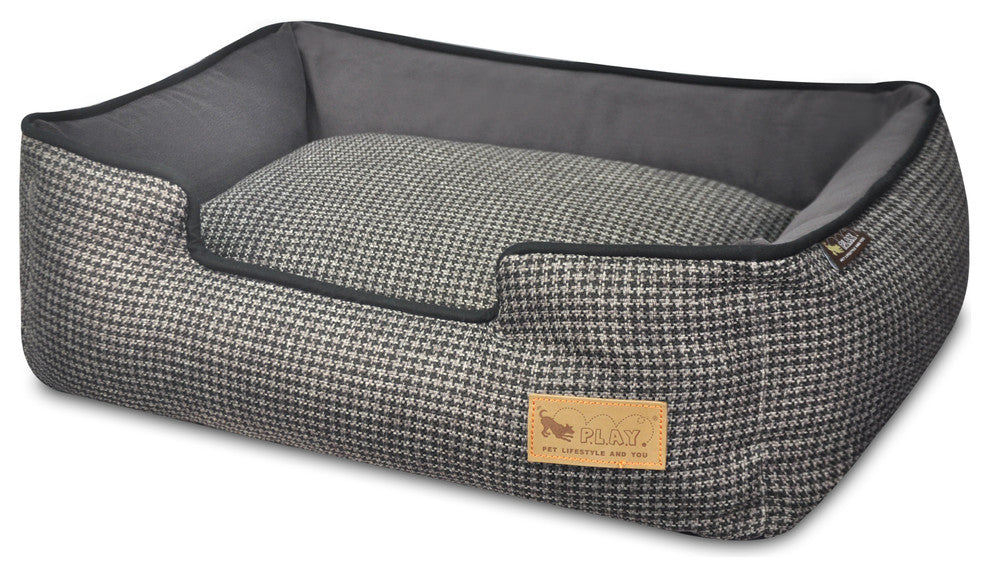 Lounge Bed Houndstooth, Black and Grey, Medium