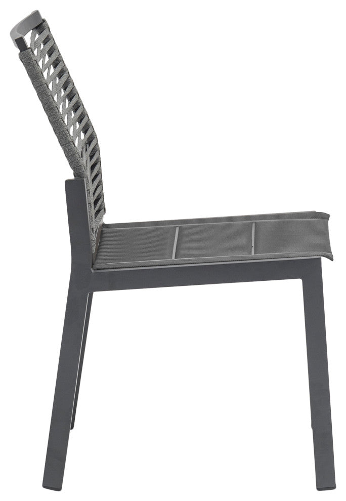 Maldives Rope Fabric Outdoor Patio Dining Arm Chair, Set of 2, Grey, Side Chair