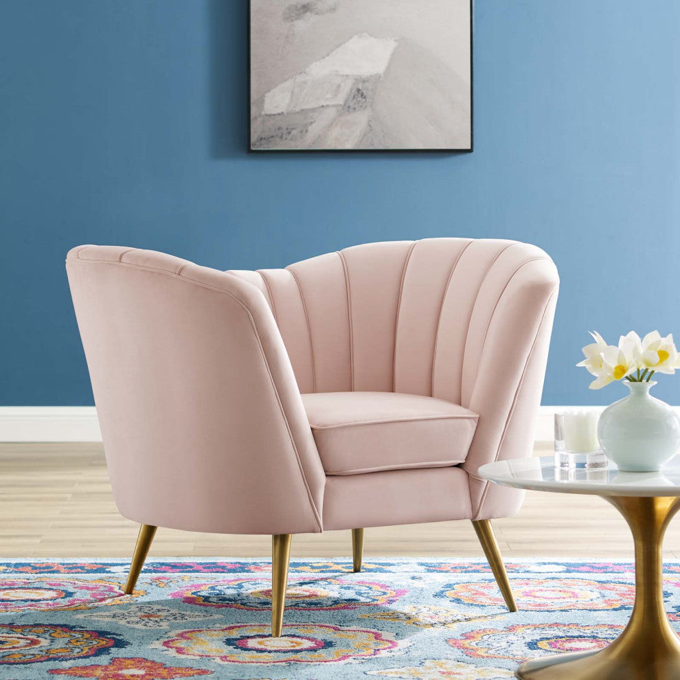 Armchair Accent Chair, Velvet, Pink, Modern, Living Lounge Hotel Hospitality
