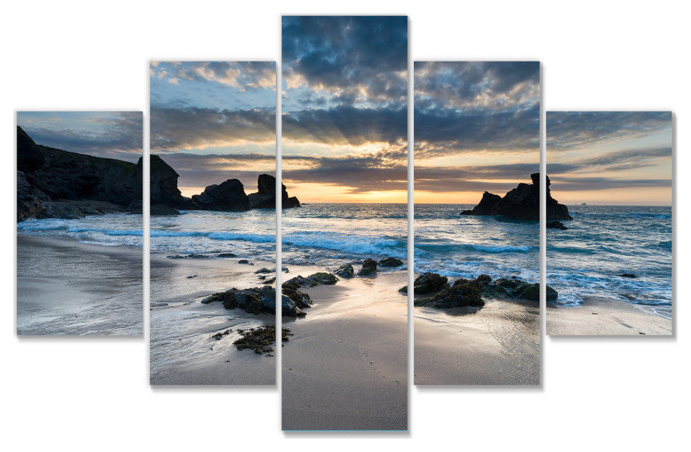 Beautiful Porthcothan Bay, Multipanel Seashore Canvas Art Print, 60"x32"