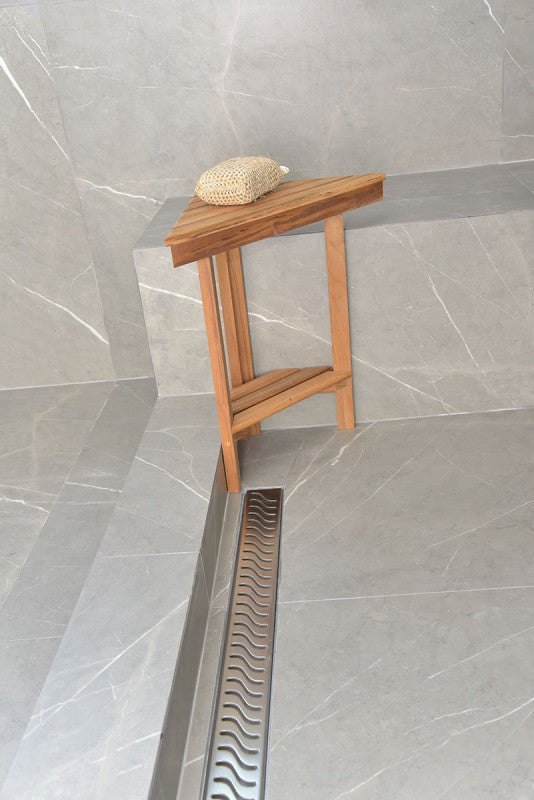 Offset Linear Drain, 60 Inch Side Outlet Linear Drain Complete Set, Ocean Wave