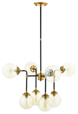 Ambition Amber Glass And Antique Brass 8 Light Pendant Chandelier EEI-2883